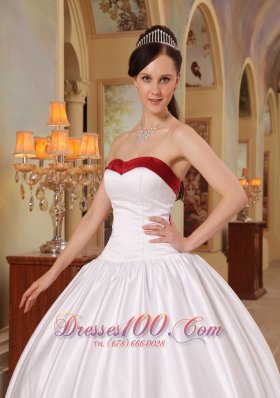 White and Red Sweetheart Floor-length Quinceanera Dress