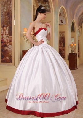 White and Red Sweetheart Floor-length Quinceanera Dress