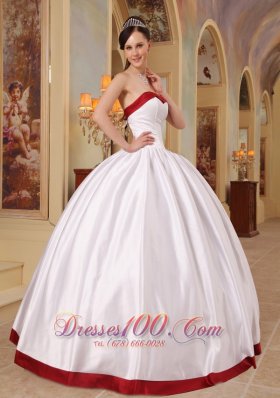 White and Red Sweetheart Floor-length Quinceanera Dress