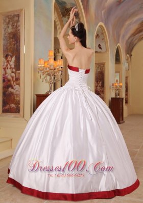 White and Red Sweetheart Floor-length Quinceanera Dress