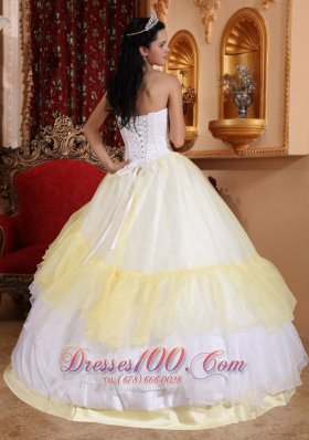 Light Yellow and White Strapless Dress for Quinceanera