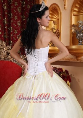 Light Yellow and White Strapless Dress for Quinceanera