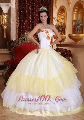 Light Yellow and White Strapless Dress for Quinceanera