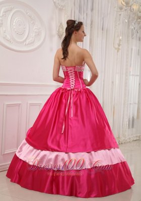 Hot Pink Sweetheart Beading Appliques Sweet 15 Dress