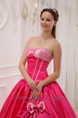 Hot Pink Sweetheart Beading Appliques Sweet 15 Dress