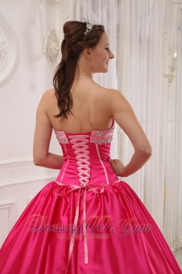 Hot Pink Sweetheart Beading Appliques Sweet 15 Dress