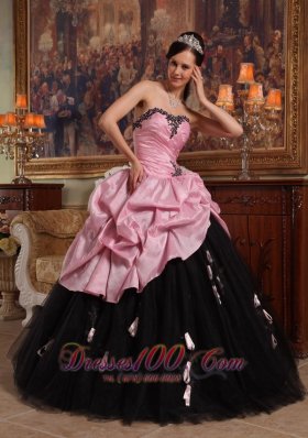 Rose Pink and Black Hand Flowers Dress for Quinceanera