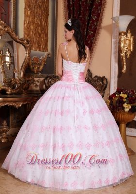 Pink Spaghetti Straps Sash Embroidery Dress for Quinceanera