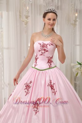 Pink Taffeta Quinceanera Dress Appliques Floor-length