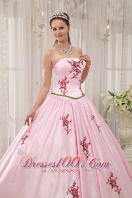 Pink Taffeta Quinceanera Dress Appliques Floor-length