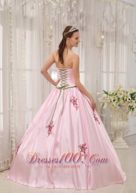 Pink Taffeta Quinceanera Dress Appliques Floor-length