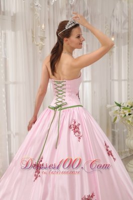 Pink Taffeta Quinceanera Dress Appliques Floor-length