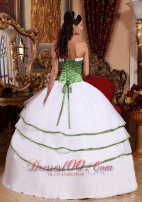 Spring Green and White Organza Embroidery Sweet 15 Dress