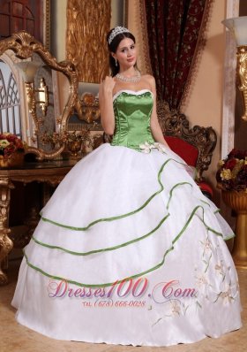 Spring Green and White Organza Embroidery Sweet 15 Dress