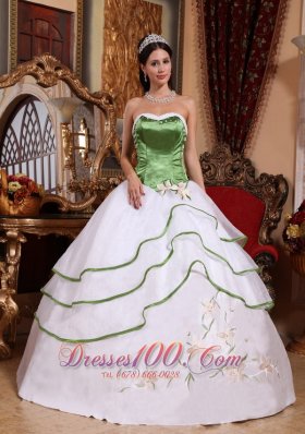 Spring Green and White Organza Embroidery Sweet 15 Dress