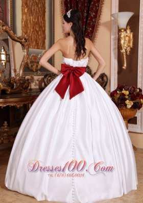 White Taffeta Red Sashes Floor-length Quinceanera Dress