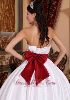 White Taffeta Red Sashes Floor-length Quinceanera Dress