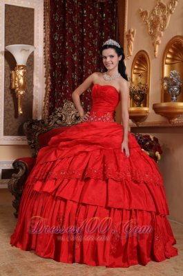 Amazing Red Quinceanera Dress Taffeta Appliques Beading