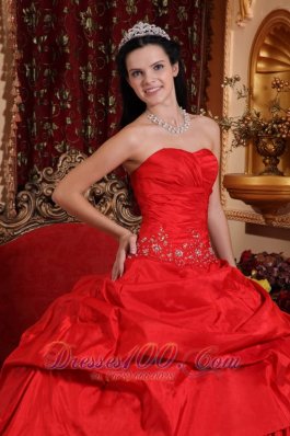 Amazing Red Quinceanera Dress Taffeta Appliques Beading