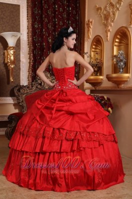 Amazing Red Quinceanera Dress Taffeta Appliques Beading