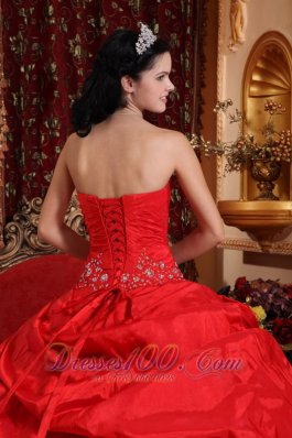 Amazing Red Quinceanera Dress Taffeta Appliques Beading