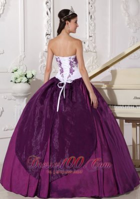 White Dark Purple Quinceanera Dress Embroidery Floor-length