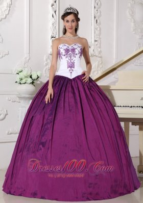 White Dark Purple Quinceanera Dress Embroidery Floor-length