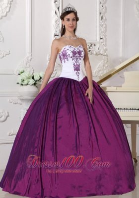 White Dark Purple Quinceanera Dress Embroidery Floor-length