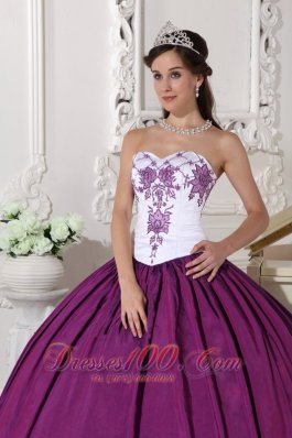 White Dark Purple Quinceanera Dress Embroidery Floor-length
