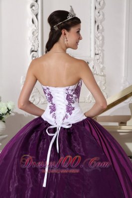 White Dark Purple Quinceanera Dress Embroidery Floor-length