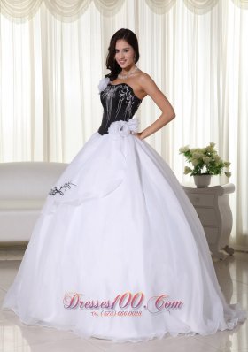 White and Black Embroidery Quinceanera Dress Strapless