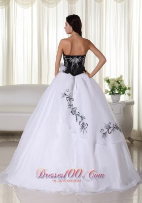 White and Black Embroidery Quinceanera Dress Strapless