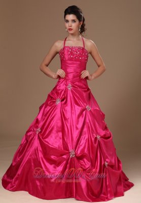 Hot Pink Pick-ups Halter A-line Military Ball Gowns