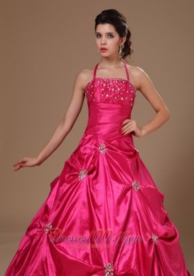 Hot Pink Pick-ups Halter A-line Military Ball Gowns