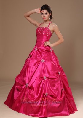 Hot Pink Pick-ups Halter A-line Military Ball Gowns