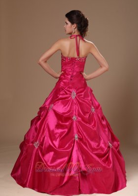 Hot Pink Pick-ups Halter A-line Military Ball Gowns