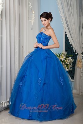 Royal Blue A-line Strapless Beading Quinceanera Dress