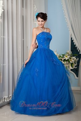 Royal Blue A-line Strapless Beading Quinceanera Dress
