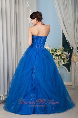 Royal Blue A-line Strapless Beading Quinceanera Dress