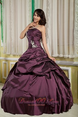 Dark Purple A-line Appliques Strapless Quinceanera Dress