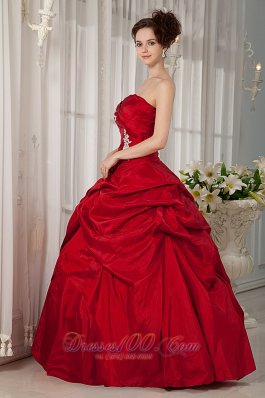 Wine Red Appliques Strapless Floor-length Quinceanera Dress