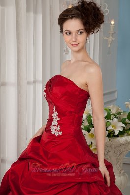 Wine Red Appliques Strapless Floor-length Quinceanera Dress