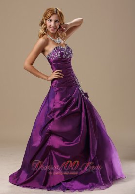 Purple A-line Sweetheart Appliques Ruch Quinceanea Dress