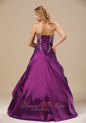 Purple A-line Sweetheart Appliques Ruch Quinceanea Dress