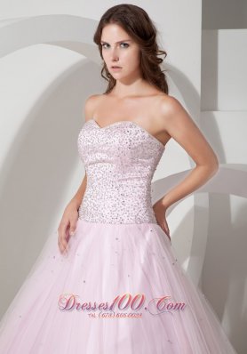 Baby Pink Sweetheart Bead Taffeta Tulle Quinceanea Dress