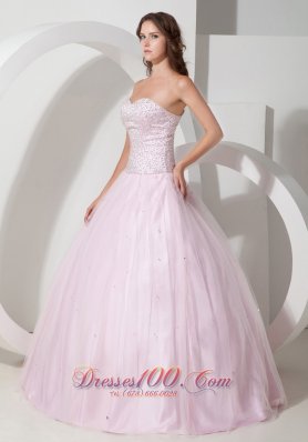 Baby Pink Sweetheart Bead Taffeta Tulle Quinceanea Dress