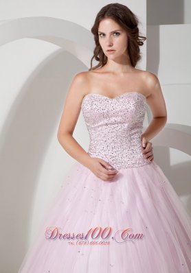 Baby Pink Sweetheart Bead Taffeta Tulle Quinceanea Dress