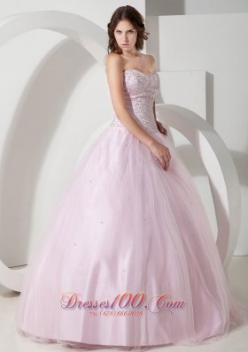 Baby Pink Sweetheart Bead Taffeta Tulle Quinceanea Dress