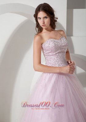 Baby Pink Sweetheart Bead Taffeta Tulle Quinceanea Dress