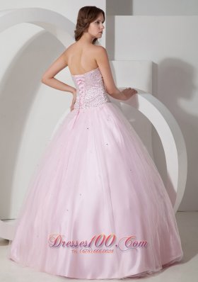 Baby Pink Sweetheart Bead Taffeta Tulle Quinceanea Dress